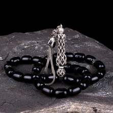 Tesbih Sepetim Zirkon Taş İşlemeli Gümüş Püsküllü Ateş Kehribar Tesbih