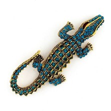 Solfera Mavi Timsah Crocodile Zirkon Taşlı Büyük Boy Rozet Broş Pin RZ087