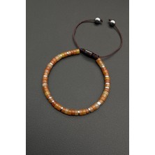 Frnch Akik Doğal Taşlı Turuncu Renkli Ayarlanabilir Makrome Erkek Bileklik FRJ11252-1352-T3