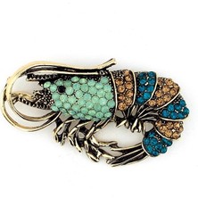 Solfera Karides Shrimp Deniz Canlısı Zirkon Taş Mavi Broş Pin Rozet RZ089