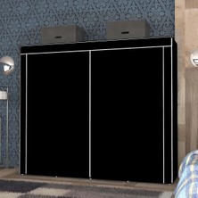 Cimri Kese Geniş Hacimli Raflı Askılı Bez Dolap Gardrop Siyah