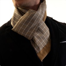 Exve Exclusive Bej Krem Mavi Kare Desenli Yünlü Çift Taraflı Atkı