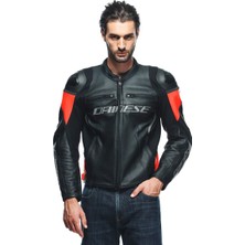 Daınese Ceket Racıng 4 Leather Jacket Black Fluo Red