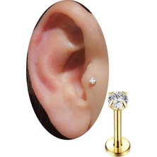 Ares Collection Cerrahi Çelik Tek Taş Tragus Helix Lobe Uyumlu Labret Piercing