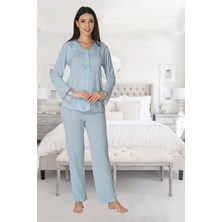 Effortt Model 2424 Mavi Lohusa Pijama Sabahlık Takımı 2424