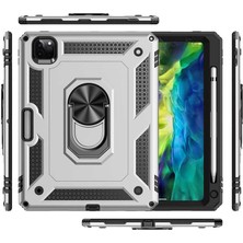 Case 4U Apple iPad Pro 11 2021 (3.Nesil) Tablet Kılıf Mıknatıslı Yüzüklü Stand Olabilen Çift Katmanlı Sert Silikon Vega Arka Kapak Siyah