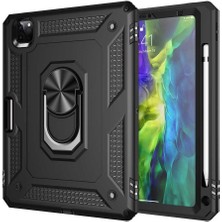 Case 4U Apple iPad Pro 11 2022 M2 Tablet Kılıf Mıknatıslı Yüzüklü Stand Olabilen Çift Katmanlı Sert Silikon Vega Arka Kapak Siyah