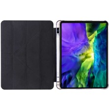 Case 4U Apple iPad Pro 12.9 2022 M2 Kalem Bölmeli Tri Folding Smart Standlı Pu Deri Arkası Yumuşak Silikon 360 Tam Koruma Koyu Yeşil