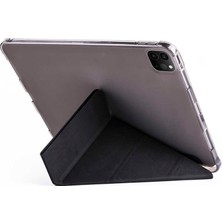 Case 4U Apple iPad Pro 12.9 2022 M2 Kalem Bölmeli Tri Folding Smart Standlı Pu Deri Arkası Yumuşak Silikon 360 Tam Koruma Koyu Yeşil