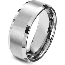 Chavin Orta Kısmı Mat 8 mm Gri Çelik Unisex Yüzük ES82
