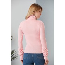 Jerusalema Kadın Pembe, Kol Detaylı Balıkçı Yaka Triko Kazak