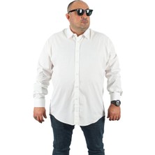 Moc Grande Büyük Beden Erkek Gömlek Beyaz Uzun Kol Regular Fit Günlük Stil Punteado