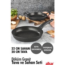 Alkar Döküm Isıya Çizilmez Yanmaz Tava ve Sahan Seti 22 cm Sahan 20 cm Tava Seti