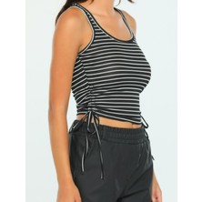 Lelies Likralı Yan Büzgülü Askılı Crop Bluz