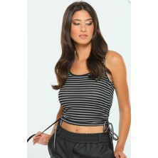 Lelies Likralı Yan Büzgülü Askılı Crop Bluz