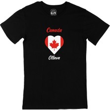 Cix Ottava Canada Bayraklı Kalpli Siyah Tişört