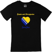 Cix Saraybosna Bosna Hersek Bayraklı Kalpli Siyah Tişört