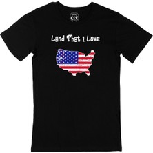 Cix Land That I Love Usa Amerika Bayraklı Kalpli Siyah Tişört