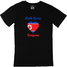 Cix Pyongyang Kuzey Kore Bayraklı Kalpli Siyah Tişört