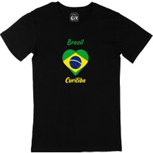 Cix Curitiba Brezilya Bayraklı Kalpli Siyah Tişört
