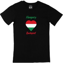 Cix Budapeşte Macaristan Bayraklı Kalpli Siyah Tişört