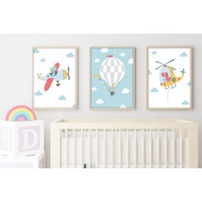Huhuli Ahşap Çerçeveli Çocuk Odası Tablo Set