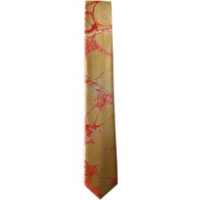 ElifEbru Exclusive Handicrafts Ebru Sanatı  Saten Kravat Altın Rengi Pembe Sakr 104