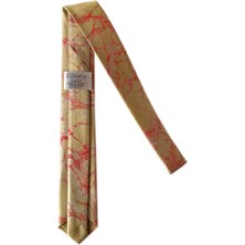 ElifEbru Exclusive Handicrafts Ebru Sanatı  Saten Kravat Altın Rengi Pembe Sakr 104