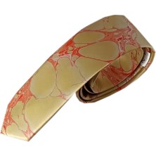 ElifEbru Exclusive Handicrafts Ebru Sanatı  Saten Kravat Altın Rengi Pembe Sakr 104