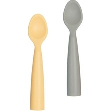 Oioi Nam Nam Ergonomik Tasarımlı 2'li Bebek Mama Kaşığı Mellow Yellow/powder Grey BPA İçermez Silikon