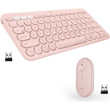 Logitech K380 Bluetooth Klavye 920-010067 + M350 Pebble Kablosuz Mouse 910-005717 (Pembe)
