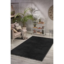 Valery Home Puffy Ponpon Saçak Peluş Yıkanabilir Siyah Yolluk