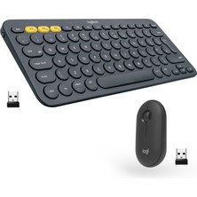 Logitech K380 Bluetooth Klavye 920-007586 + M350 Pebble Kablosuz Mouse 910-005718 (Siyah)