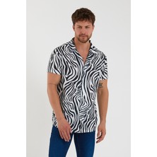 Terapi Men Erkek Kısa Kollu Pamuklu Desenli Slim Fit Apaş Yaka Gömlek 21Y-4300594-09