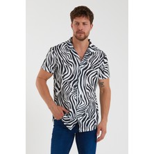 Terapi Men Erkek Kısa Kollu Pamuklu Desenli Slim Fit Apaş Yaka Gömlek 21Y-4300594-09