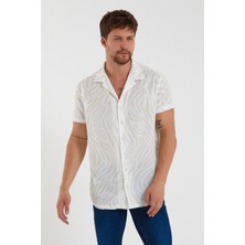 Terapi Men Erkek Bej Kısa Kollu Pamuklu Desenli Slim Fit Apaş Yaka Gömlek 21Y-4300594-09