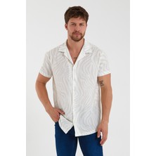 Terapi Men Erkek Bej Kısa Kollu Pamuklu Desenli Slim Fit Apaş Yaka Gömlek 21Y-4300594-09