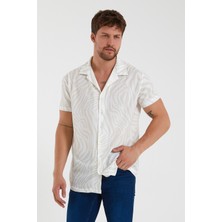 Terapi Men Erkek Bej Kısa Kollu Pamuklu Desenli Slim Fit Apaş Yaka Gömlek 21Y-4300594-09