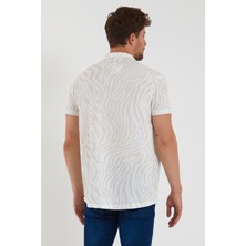 Terapi Men Erkek Bej Kısa Kollu Pamuklu Desenli Slim Fit Apaş Yaka Gömlek 21Y-4300594-09