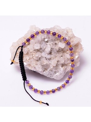 Taş Sandığı Ametist Taşı Bileklik  ( 4 mm )  Ayarlamalı