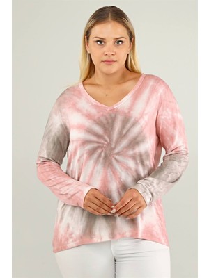 Sea Moda V Yaka Batik Sweat-Pembe