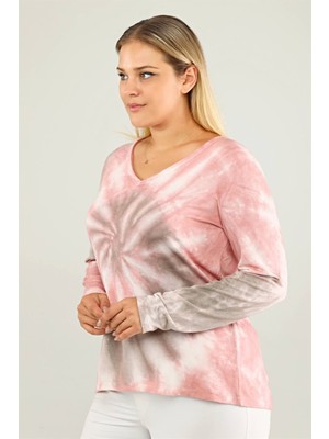 Sea Moda V Yaka Batik Sweat-Pembe