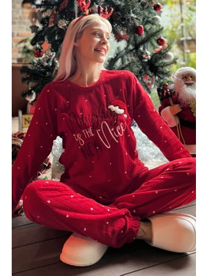 Pijama Evi Yılbaşı Desenli Peluş Polar Pijama Takımı