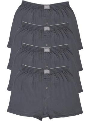 Tutku Erkek Penye Düğmeli Havlu Bel Füme Boxer 4'lü Paket