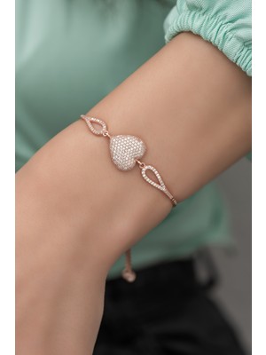 Nereze 925 Ayar Gümüş Asansörlü Kelepçe Kalp Bileklik