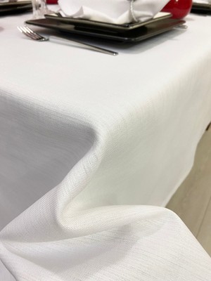 Zeren Home Keten Görünümlü Dertsiz Simli Masa Örtüsü Beyaz 13 Parça Set