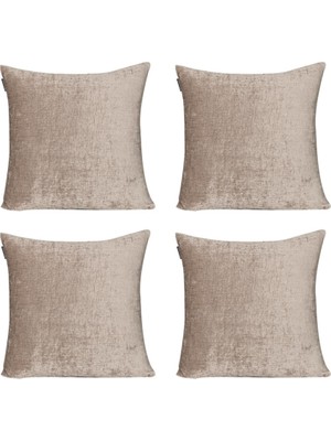 Goccia 4'lü Kadife Şönil Kırlent Kılıfı Krem Kahve