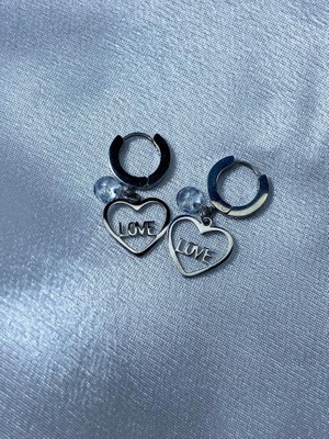 Stainless Steel Love Kalpli Taşlı Çelik Gümüş Renk Küpe