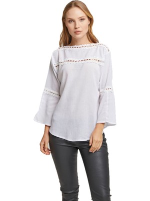 Deriderim Beyaz Şile Bezi Işlemeli Bluz