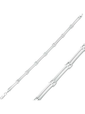 Gumush Gümüş Iki Sıra Erkek Bileklik